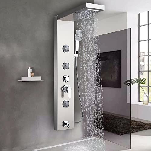 Huin Robinet de colonne de douche en nickel brossé pluie, robinet de système de massage en cascade