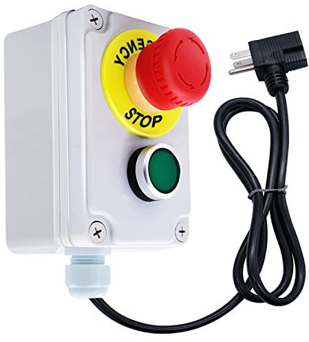 mxuteuk 120V 10A Magnetic Switch Table Saw Safety Switch Power Tool Switch Emergency Stop Push Button Switch G017