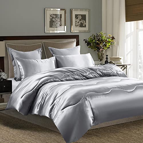 Bettdecke 200x220 cm Sommer Winter Ganjahresdecke 4 Jahreszeiten Bettdecken Hellgrau Graue Steppdecke Sommerdecke Microfaser Satin Seide Uni Farbig Zudecke Schlafdecke Weiche Quilted Gesteppte