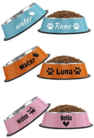 Personalisierte Katzennäpfe, 2 Stück, Edelstahl, Katzenfutterschale, Rutschfester Katzennäpfe, individueller Namens, Katzen-Wassernapf, 200 ml, Katzennäpfe für Futter und Wasser