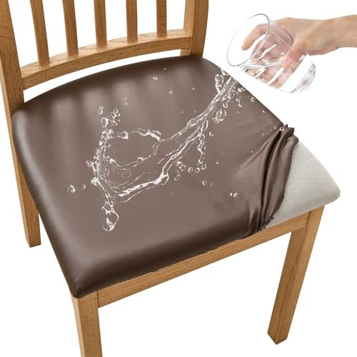 FANSU Stuhlbezug Sitzfläche 2er Set, PU-Leder Sitzbezug Stuhl für Esszimmerstühle Wasserdicht Abnehmbar Sitzschutzbezug Sitzkissen Hussen für Küche Bürostühle Hotel(Brown,2pc)