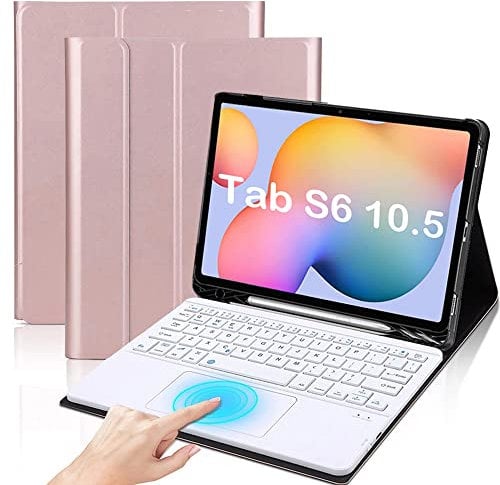 QYiiD Tastatur Hülle mit Touchpad für Galaxy Tab S6 10.5 2019 (Model SM-T860/T865/T867), [Supports S Pen Charging] Abnehmbare Kabellose Bluetooth QWERTZ Tastatur mit Schutzhülle/Trackpad, RoséGold