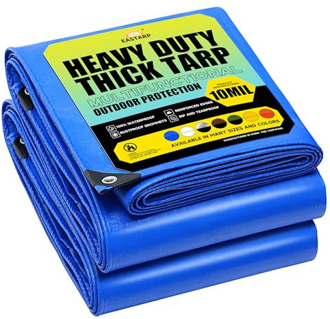 Eastarp Lonas azules resistentes de 10 x 12 pulgadas, lona resistente a los rayos UV e impermeable con ojales, lona duradera de poliéster suave resistente al desgarro, cubierta para patio, vehículo,