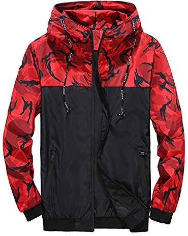Regenjacke Herren Wasserdicht Outdoorjacke Herren Winddicht Atmungsaktiv Regenjacke Leicht mit Kapuze Dünn Windbreaker Jacke Herren Sport Jacken Sonnenschutz Wandernjacke Regenanzug (Rot, L)