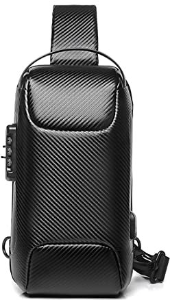 FANDARE Brusttasche Sling Bag Geschäft Schultertasche mit USB-Ladeanschluss Passwortschutz Crossbody Bag Umhängetasche Wasserdicht Sports Car Styling für Reisen Wandern Sling Daypacks Schwarz A