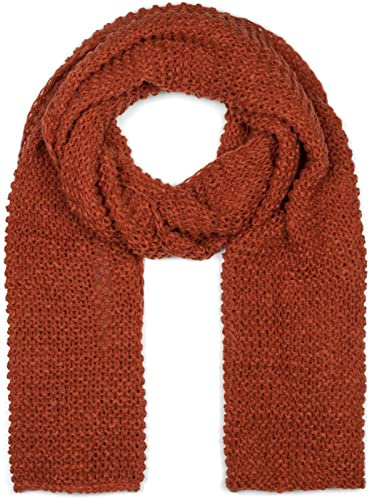 styleBREAKER Damen langer Strick Schal mit Wellen Strickmuster, warmer Winter Strickschal Einfarbig 01018168, Farbe:Rehbraun