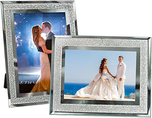 Cadre Photo 20x25cm en Verre, Cadres Photo Moderne Argent Pour Photos de Bébé, Photos de Famille et Photos de Mariage, Cadeau（2PCS)