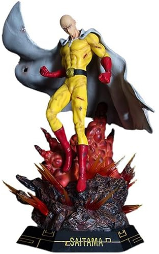 Jilijia Saitama Figure One Punch Man Manga Action Figure Saitama Statue Big Figure 43CM PVC Model Statue Light-up Oversized Scene Model Anime Toys Model Ornaments Colllectible Gifts