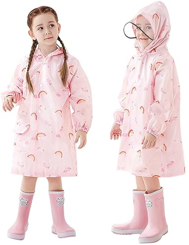 Chubasqueros para Niñas Poncho de Lluvia Chaqueta Impermeable Infantiles Ligero Abrigos Impermeables con Capucha Reutilizable Traje y Chaquetas Ropa Dibujos Animados Funda Mochila