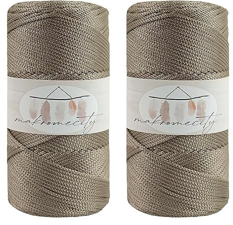Makromecity Makramee Garn 2mm x 230m Premium Polyester Macrame Cord Polypropylene Yarn für Handwerk Wohndekorationen Platzteller Umhängetasche Handtasche Runner (Nerz, 2 Strang)