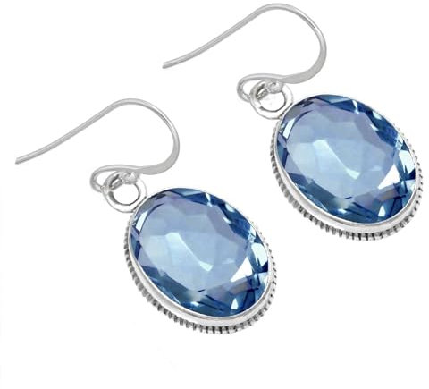 Jeweloporium Blauer Iolithquarz Ohrhänger Silber, 925 Sterling Silber Ohrring für Frauen, Ovaler Stein Boho Schmuck