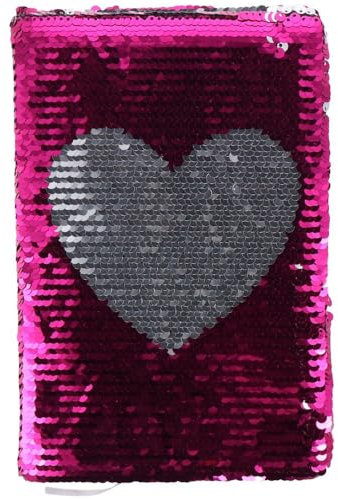 okhobby A5 Heart Shaped Sequin Flip Able Notebook,Diary, Writing Drawing Travel Gift (Rose Red Silver Bar)