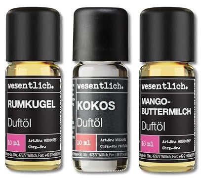 wesentlich. Duftöl Set - harmonische Duftkompositionen für Duftlampe, Diffuser und Kerzen – Rumkugel, Kokos, Mango-Buttermilch
