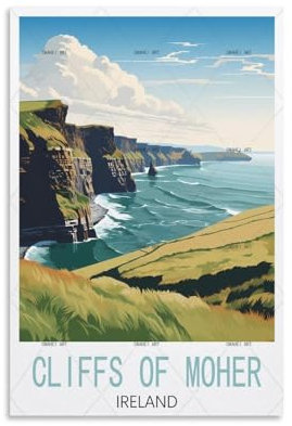 GuYaNa Cliffs of Moher Irland Vintage-Reise-Poster, Landschaft, 30 x 45 cm, Leinwand-Kunstdruck, Gemälde für Wanddekoration, Wohnzimmer, Schlafzimmer