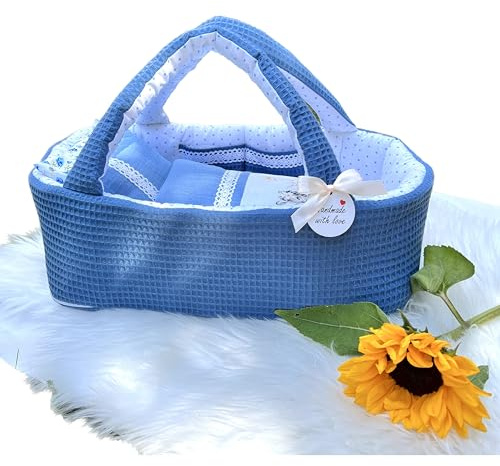 Puppentragetasche für Puppen 35-40 cm, Blau, Baumwolle, Tieren, Waschbar (35-40, Blau Nr. 17)