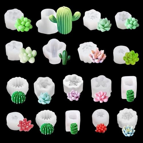 Attuslla Succulent Silicone Molds, 18 PCS 3D Flower Resin Molds, 3D Succulent Silicone Resin Molds for Epoxy Resin, Candle, Soap