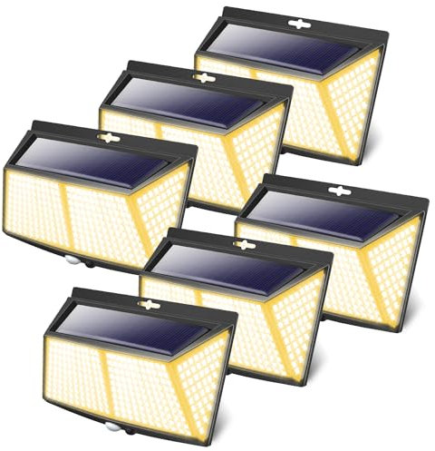 LOTMOS 6 Stücke Warmweiß Solarlampen für Außen mit Bewegungsmelder, 308 LED 3 Modi 270° Solar Aussenleuchte, IP65 Wasserdichte Solarleuchten für Außen Wandleuchte Wand Post Pathway Garten