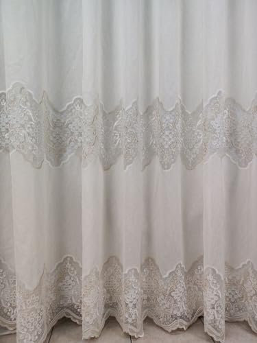 Tende Arredo Tessile Tenda a Metraggio Venduta a Metro in Bouclè effetto Lino Con doppia Balza Alta 3 Metri (Beige 1)