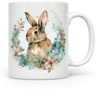 Anonymous Gifting Tasse de lapin floral de lapin de Pâques de printemps - design d’inspiration vintage imprimé à la main - Bunny 2 - belle tasse imprimée brillante