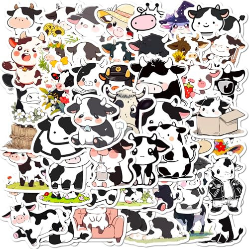 Schwarze und weiße Kühe Aufkleber Cow Sticker Set 50 Stücke Niedlich Deko für Auto Laptop Skateboard Fahrrad Moped Motorrad Fahrrad Computer,Geeignet für Erwachsene Kinder