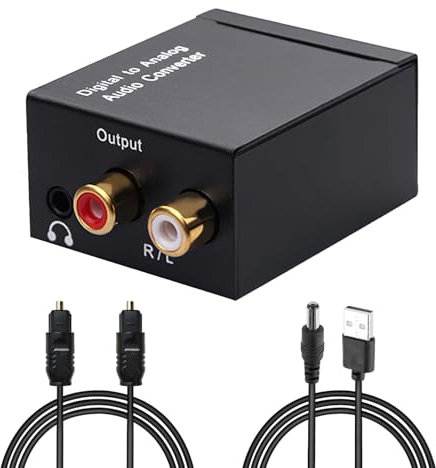 96khz Dac Converter, Digital Spdif Toslink to Analog Stereo Audio R/L Converter Adapter Optical to Rca Converter Coaxial to Analog 3.5mm Jack Compatible with Hdtvs Blu-Ray Dvd Players Home Cinema