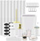 IMAVO Set da bagno, 22 accessori da bagno bianchi con tenda da doccia, bidone della spazzatura, vassoio, dispenser di sapone, portasapone, portaspazzolino e tazza, porta scopino e porta Qtip