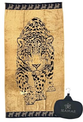 Strandtuch mit Jaguar-Muster aus 100 % Baumwoll-Frottee, Strandtuch, Sandfarben
