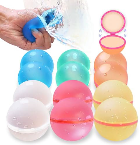 12 Stück Wasserbomben Wiederverwendbar |Eine Sekunde Schnellfüller Wasserbombe| Magnetische Wasserbomben Selbstschließend Silikon Wasserballons Splash Ball Wasserspielzeug Kinder Sommerpartys