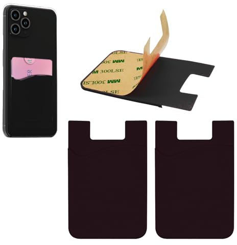 Vilbocr Confezione da 2 porta carte di credito autoadesive, in silicone, per cellulare, carte di credito, carta d'identità, biglietti da visita, raccoglitori di contanti portatili, Nero , Phone Card