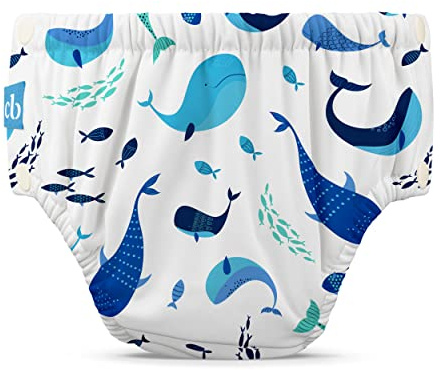 Charlie Banana wiederverwendbare Schwimmwindel – The Whale on White - S (5–9 kgs)