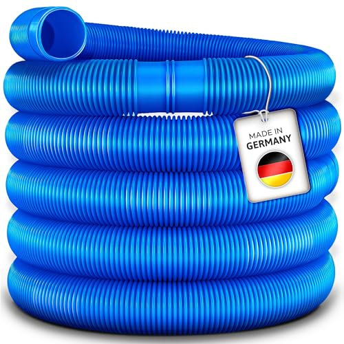 Tillvex Tuyau pour piscine avec manchons, solaire, pour piscine et bassin, pour aspiration, pour pompe, flexible pour eau (bleu, 25 m / 32 mm)