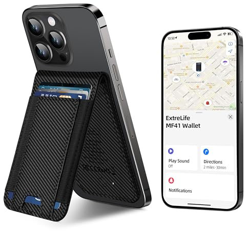 ExtreLife Carbon Fiber Magnetic Wallet for iPhone 16/15/14/13/12 Series, 8-Card Holder, Mag-Safe Compatible, RFID Blocking, Black
