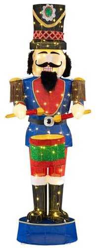 COSTWAY Soldato di Natale Illuminato 185 cm, Soldatino Schiaccianoci Illuminato con 100 Luci LED, Decorazioni Natalizie per Interno ed Esterno (Modello 2)