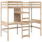 vidaXL Hochbett, Holzbett mit Schreibtisch Ablagen, Bettgestell mit Lattenrost Rausfallschutz, Bett für Kinder Jugendliche Erwachsene, 90x200cm Massivholz Kiefer
