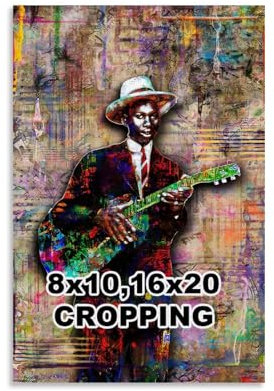 XFPOBH Poster auf Leinwand mit Robert Johnson Blues-Gitarre, Vintage-Poster, Wandkunst, Bild, Heimdekoration, Druck für Schlafzimmer, Wohnzimmer, 20 x 30 cm, ungerahmter Stil