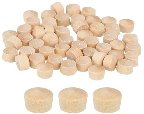 QUARKZMAN 60Pcs Bouchons à Bouton en Bois, 8mm Tête Plate Bouchons de Trou de Vis en Bois Dur, Capuchons en Bois, Bouchons pour Meubles, Travail du Bois, Artisanat (9mm x 8mm)