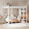 WIZBED Hochbett Metallbett 140x200cm mit Kleiderschrank, Tisch und 6 Regalen, Bettrahmen Etagenbett mit Lattenroste aus Metall, Jugendbett,Weiß,ohne Matratze