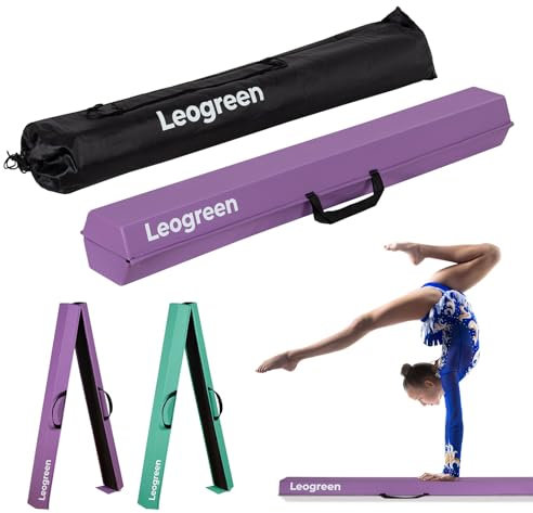 Leogreen Schwebebalken für zuhause, Faltbarer Balancierbalken Kinder Turngeräte für Training 240cm Schwebebalken Gymnastikbalken mit Rutschfestem Boden für Turner oder Anfänger(240cm Lila)