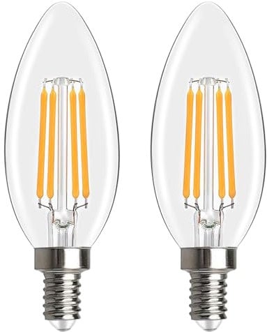 AOOABO TECH E14 Dimmable Led Candle Bulb, 2700K 4W Filament Small Edison Screw Light Bulbs, LED Candle Filament Tungsten Bulb (2)
