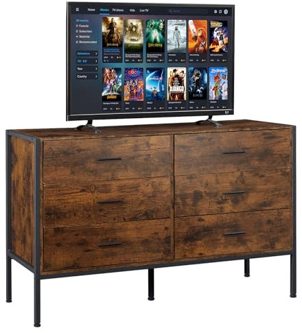 Lyromix Rustic Brown Dresser with 6 Drawers, Wide 48'' Wood TV Stand with Storage, Mid Century Dresser Dresser for Bedroom, Perfect for Bedroom Room Storage