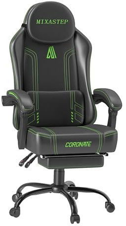 LXRADEO Ergonomic Gaming Chairs- High Back Office Chairs for Adults,Adjustable Swivel Computer Chair with Lumbar Support,PU Leather Racing Style Home Gaming Chair for PC & Desk (Green)