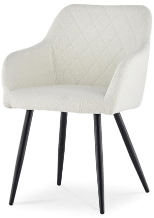 CLIPOP Esszimmerstuhl, 1 Stück Küchenstuhl Teddy Beige Boucle Bezug Wohnzimmerstuhl Polsterstuhl mit Armlehne Metallbeine Polstersessel Stuhl für Esszimmer Wohnzimmer Küche (1, Bouclé Nebelweiß)