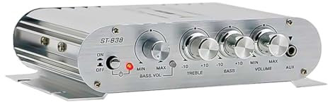 Boddceto -838 HiFi 2.1 Channel Power Amplifier 80Wx2 Stereo Bass Sound Amp with Subwoofer Output Home Audio Amplifier White