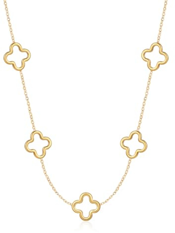 BUMMER Collier en Or Argent avec Trèfle à Quatre feuilles Pendentif en Trèfle en Zircone Cubique Collier pour Femme En Acier Inoxydable Plaqué or 18 Carats Pendentif Porte-bonheur à 4 Feuilles Bijoux