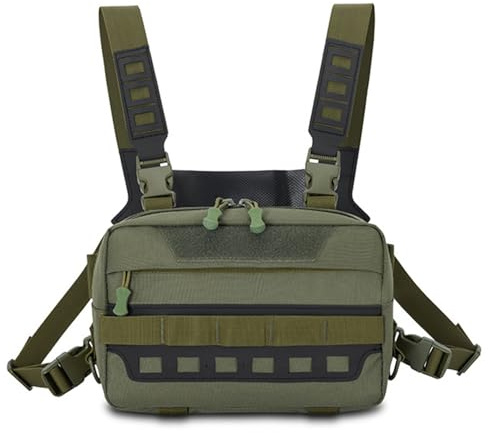 MiOYOOW Chest Rig Bag, Sport Molle Running Chest Pack with Multi-Pockets Adjustable Waterproof Sports Vests Bag for Hunting Fishing Hiking Travel