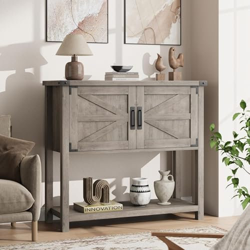 Salutmeuble Konsolentisch Farmhouse mit 2 Türen, Eingangstisch mit 2 Aufbewahrungsschränken, Sideboard Farmhouse für Küche, Eingang, Wohnzimmer, 32 Zoll, Grau