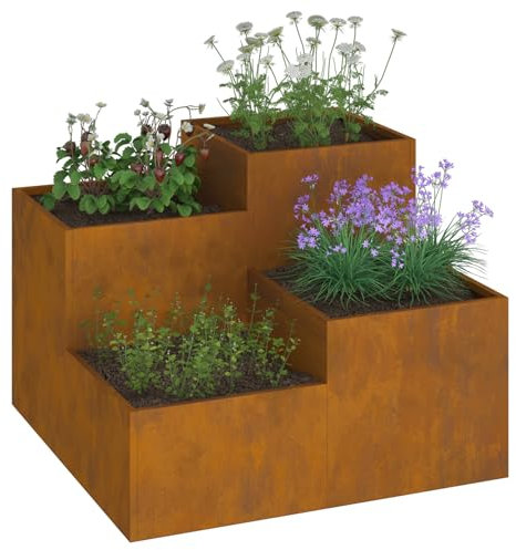vidaXL Cache-Pot de Jardin Rouillé 100 x 100 x 60 cm, Jardin et Terrasse, Jardinières Rectangulaires, Métal, Décor Extérieur, Accessoire Moderne pour Présentation de Plantes
