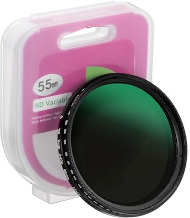 PATIKIL 55mm ND Filter, Variable ND Lens ND2-ND400 Adjustable Neutral Density Filter Slim Optical Glass with Cap for Camera Lens Video Vlog Portrait Photography, Black