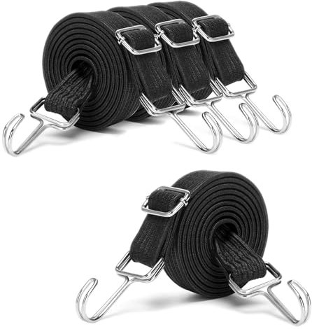 4 Pièces de 1M, Tendeurs Élastiques, Sangle de Serrage Extra Forte, avec Crochet Métallique, pour Vélo, Moto, Porte-Voiture, Camping (Noir)