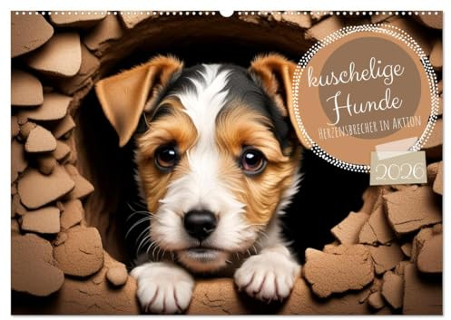 Kuschelige Hunde - kleine Herzensbrecher in Aktion (Wandkalender 2026 DIN A2 quer), CALVENDO Monatskalender: Jeden Monat ein niedliches Hundebild. (CALVENDO Tiere)